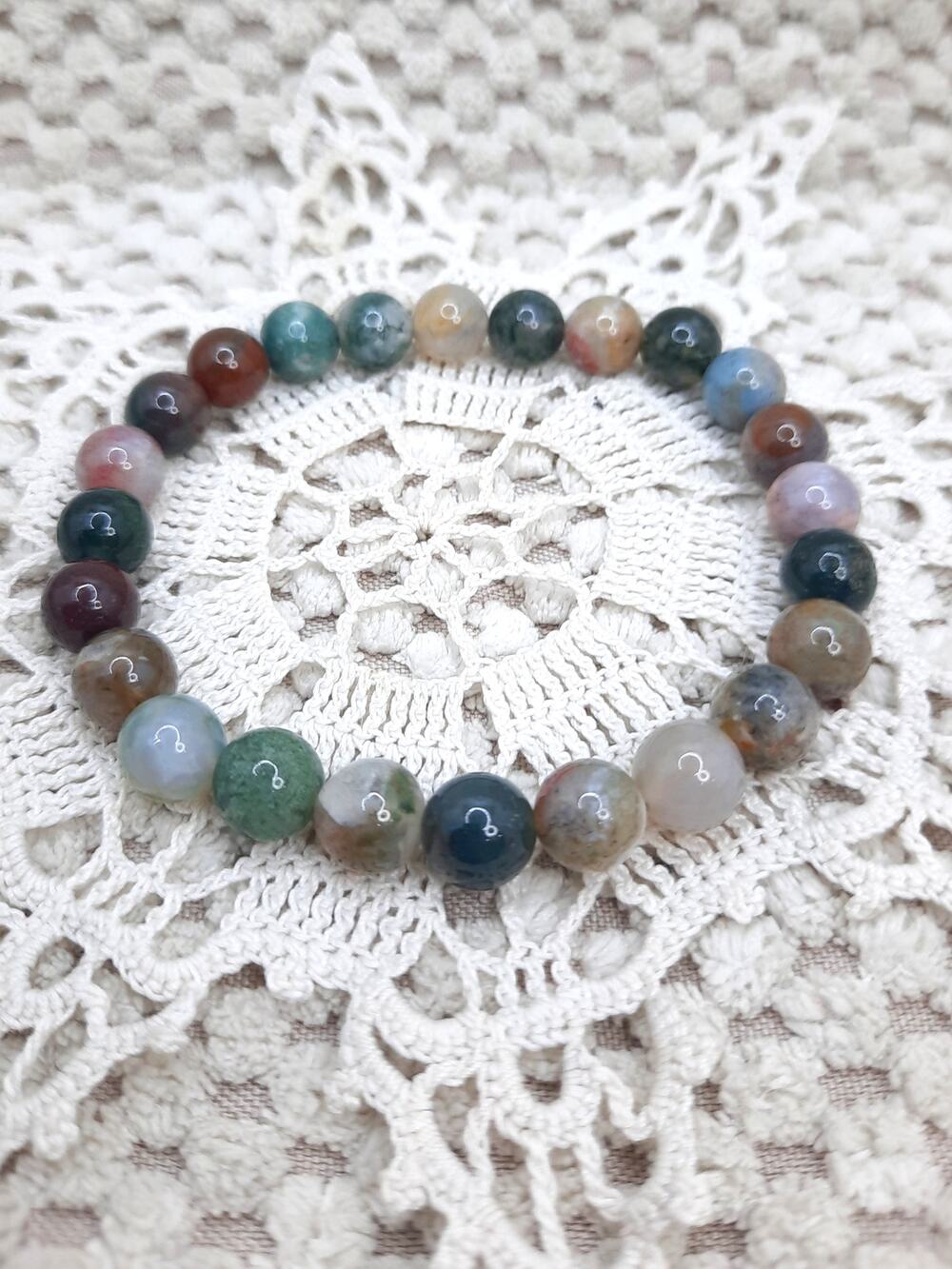 Natural Indian Agate Bracelet Multi-Color Beaded Stretch Earthy Tone Unisex Boho